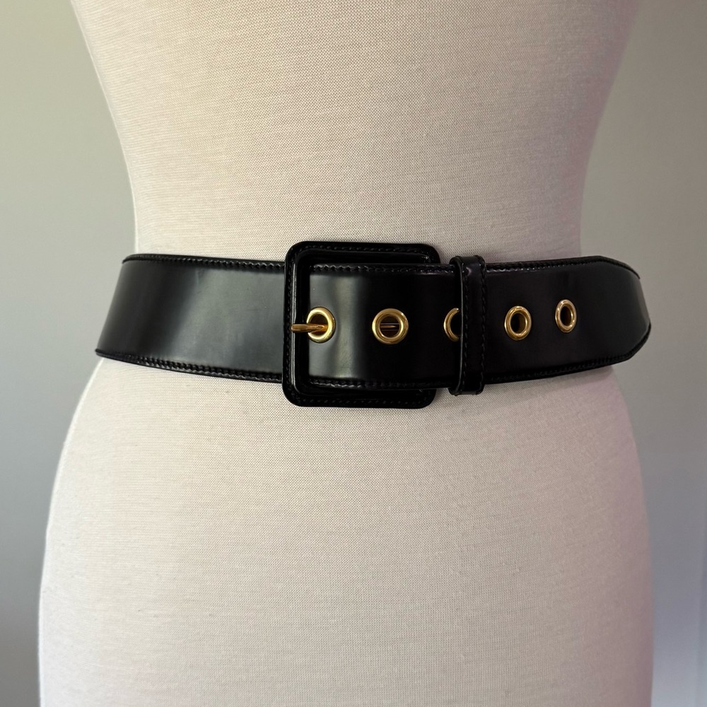 MIU MIU PRADA Leather Gold Hardware 5 Hole Wide Belt 85/34 - Picture 2 of 16